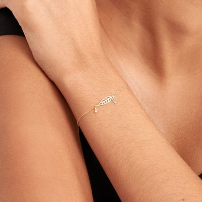 Diamond Leaf Bracelet in 14K Solid Gold