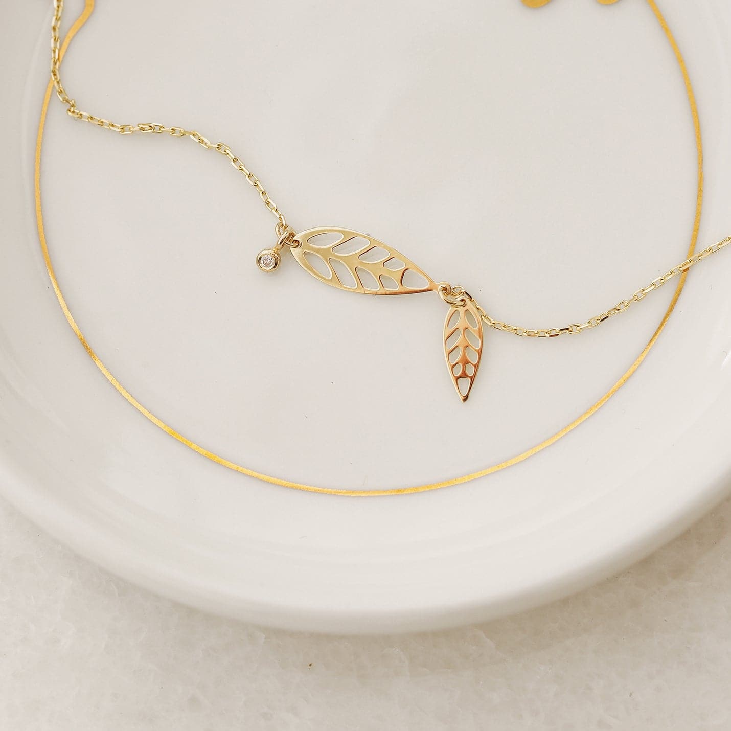 Diamond Leaf Bracelet in 14K Solid Gold