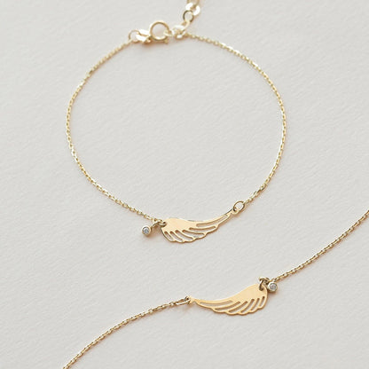 Diamond Wing Bracelet in 14K Solid Gold