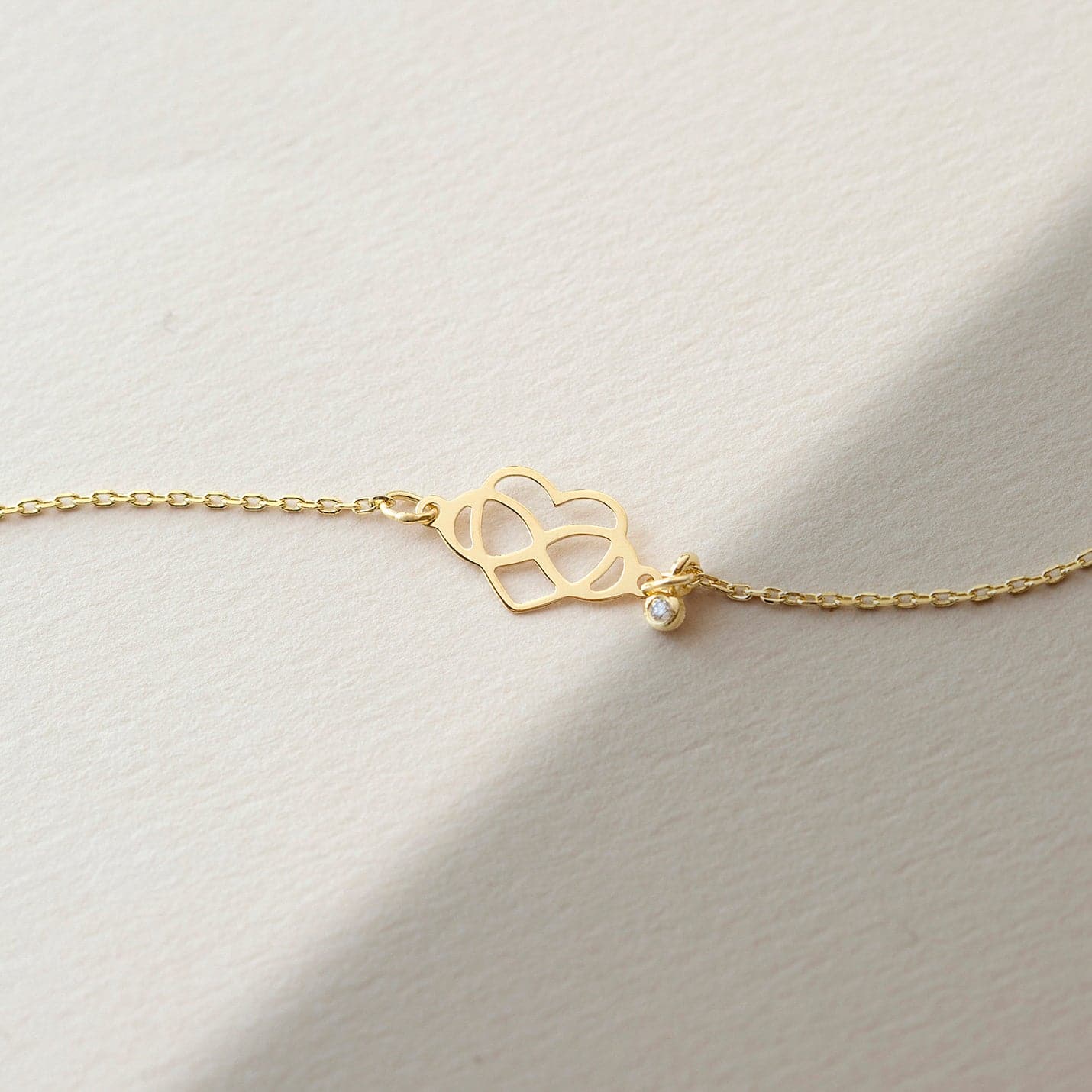 Diamond Infinity Heart Bracelet in 14K Solid Gold, Adjustable