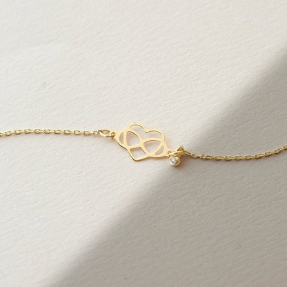 Diamond Infinity Heart Bracelet in 14K Solid Gold, Adjustable