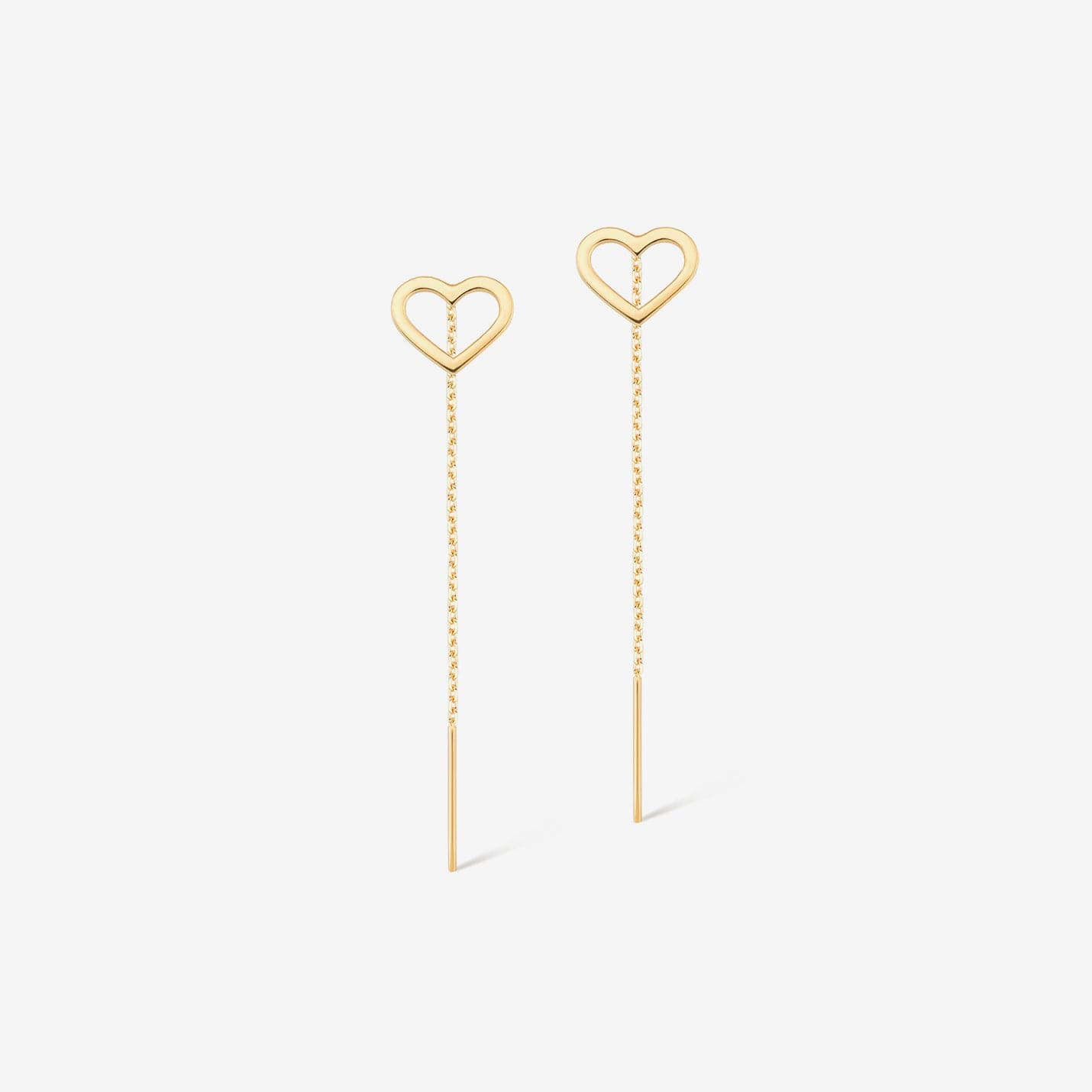 Heart Threader Earrings in 14K Solid Gold