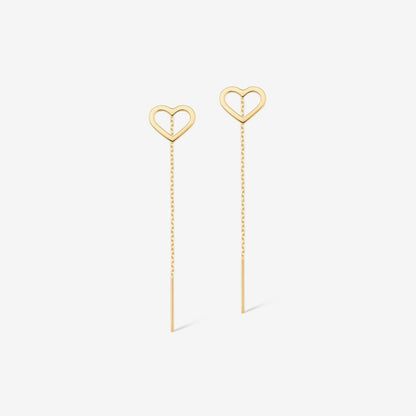 Heart Threader Earrings in 14K Solid Gold