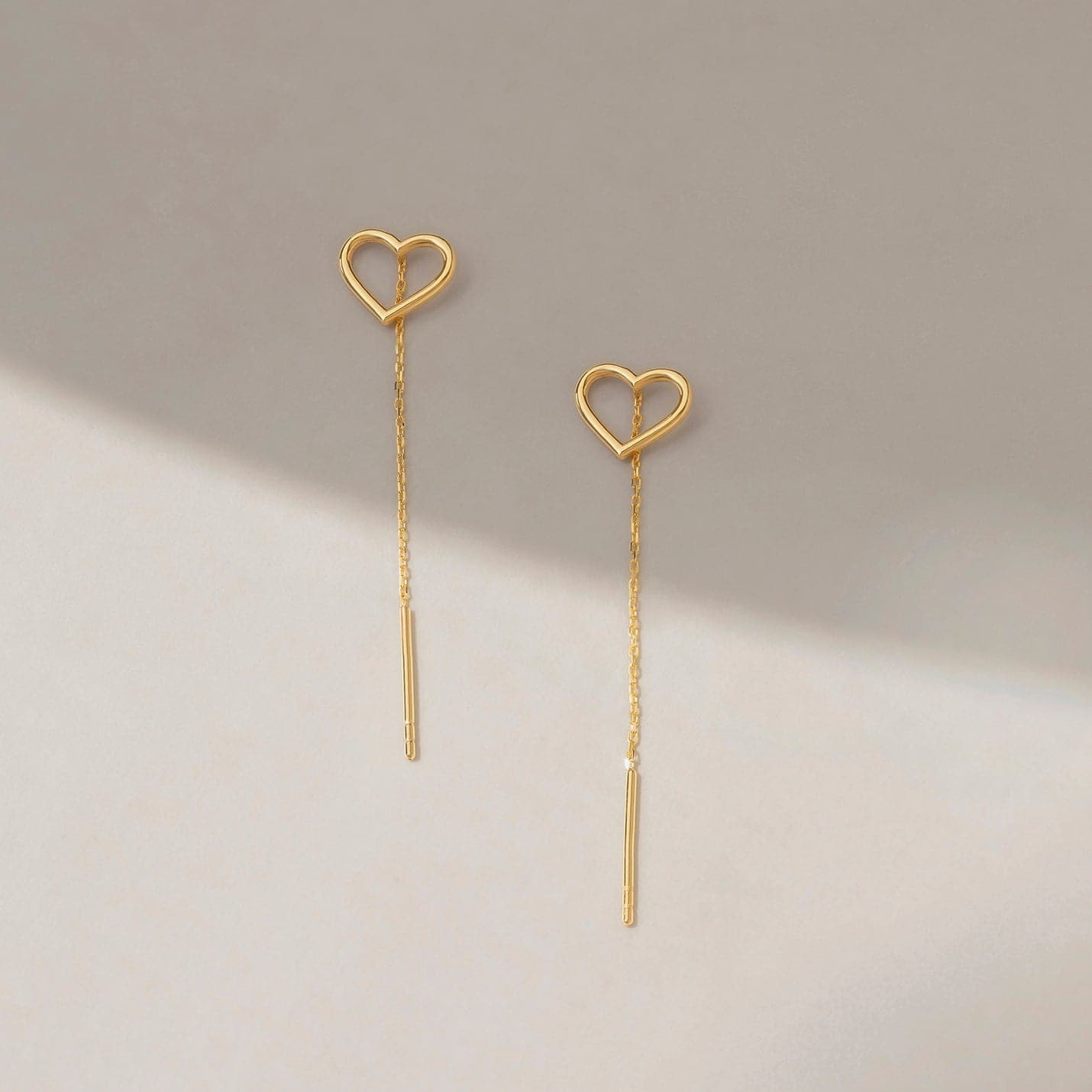 Heart Threader Earrings in 14K Solid Gold