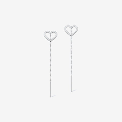 Heart Threader Earrings in 14K Solid Gold