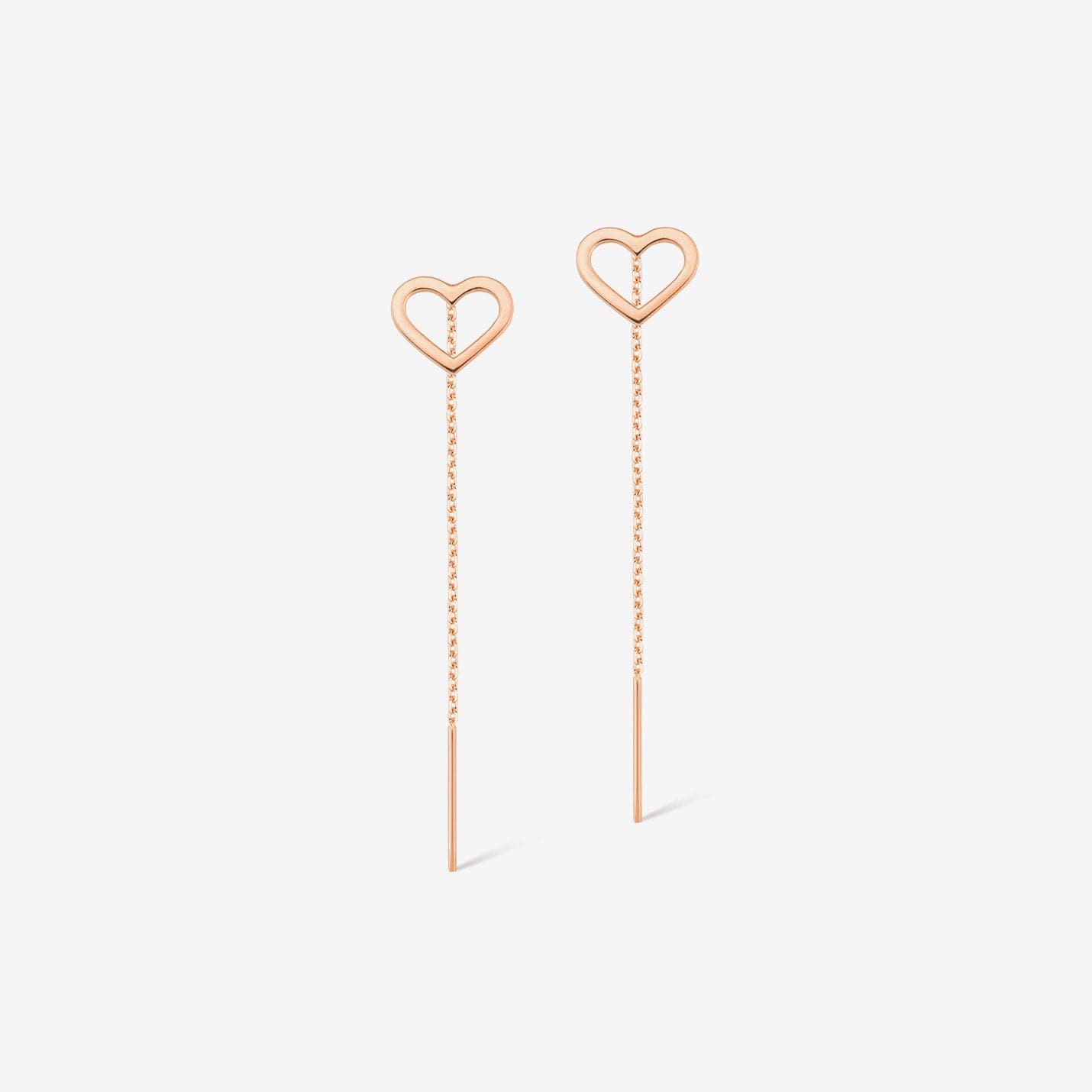 Heart Threader Earrings in 14K Solid Gold