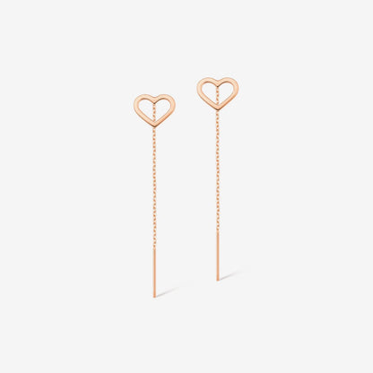 Heart Threader Earrings in 14K Solid Gold