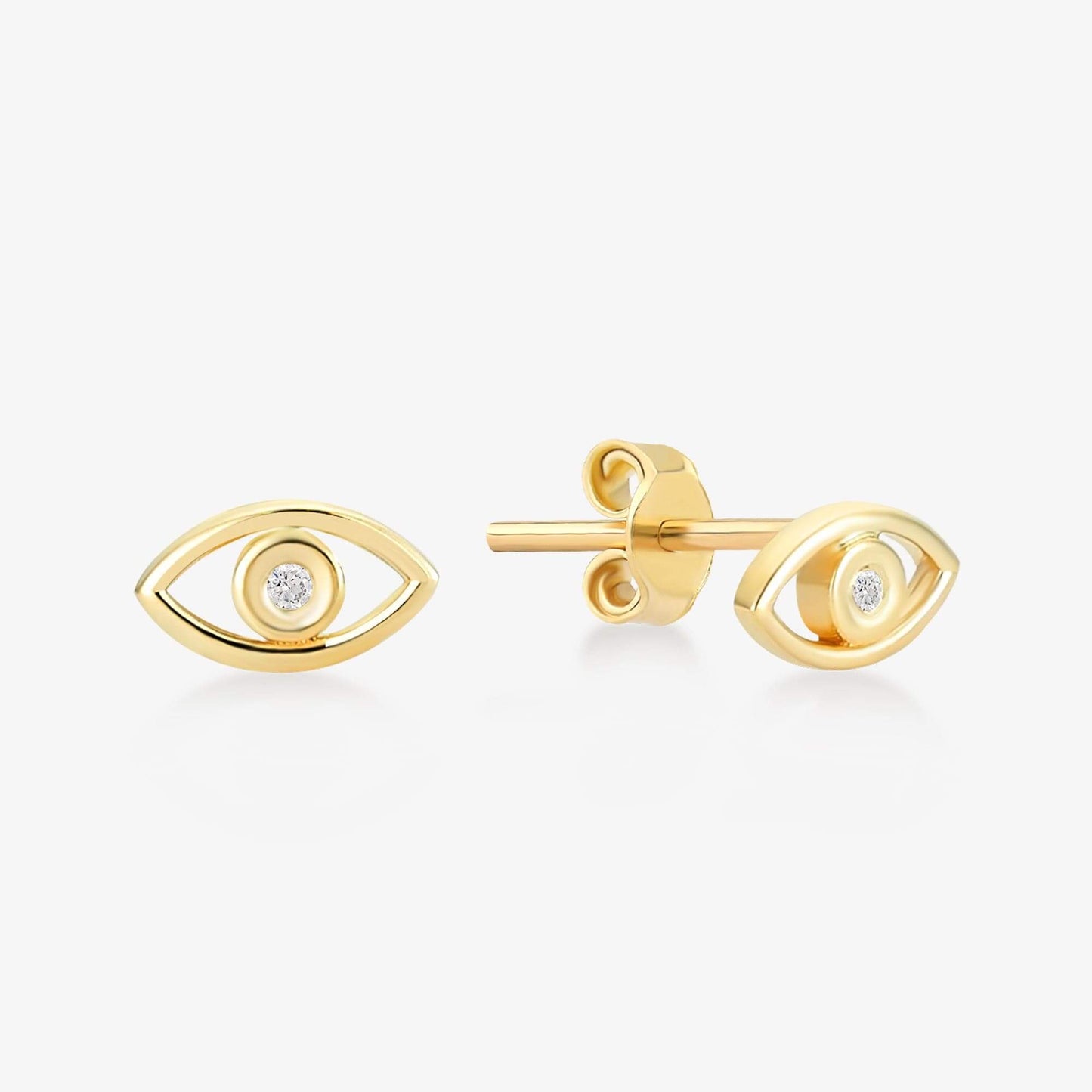 Diamond Evil Eye Stud Earrings in 14K Solid Gold