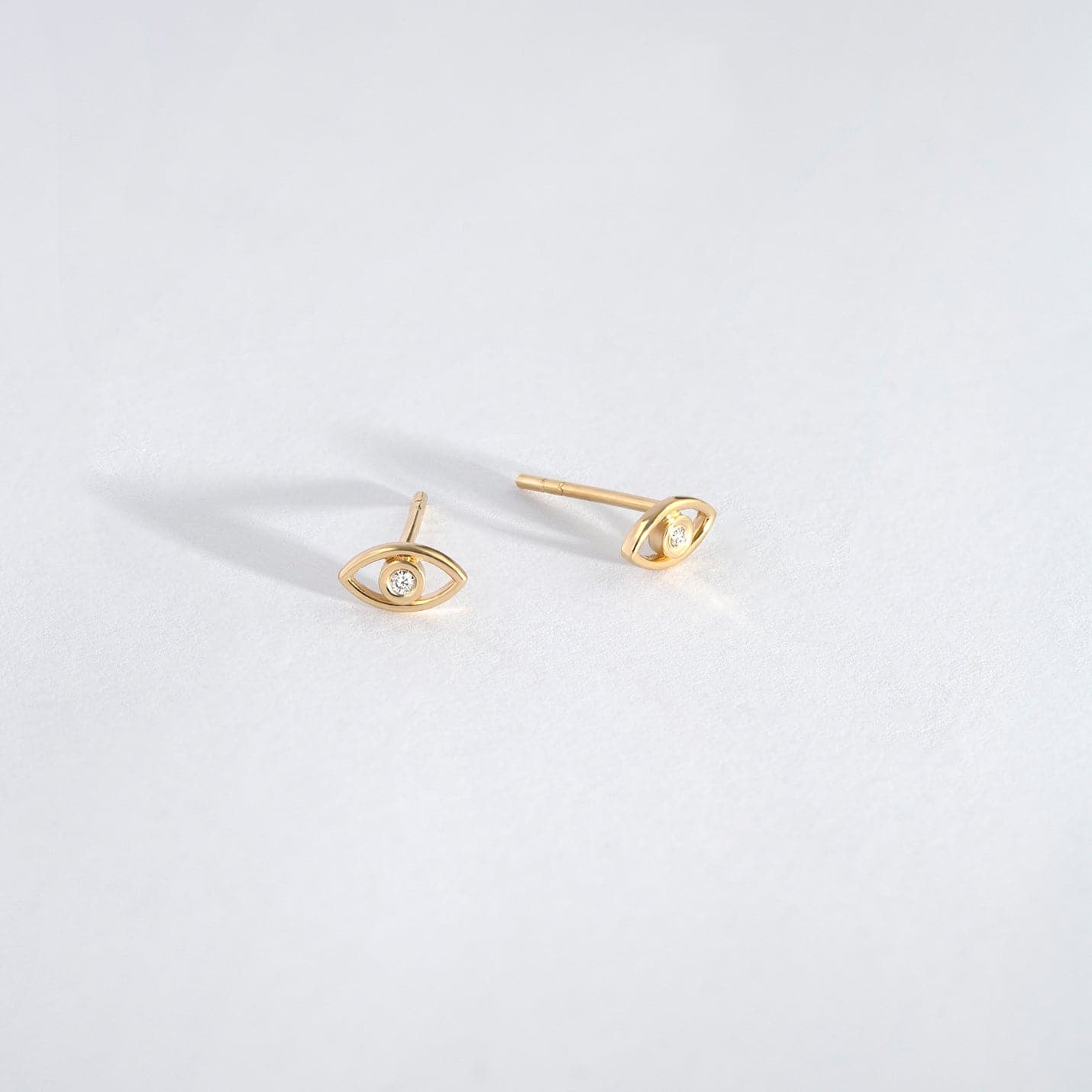 Diamond Evil Eye Stud Earrings in 14K Solid Gold