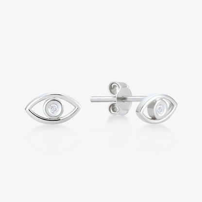 Boucles d'oreilles clous avec œil maléfique en diamant, en or 14 carats