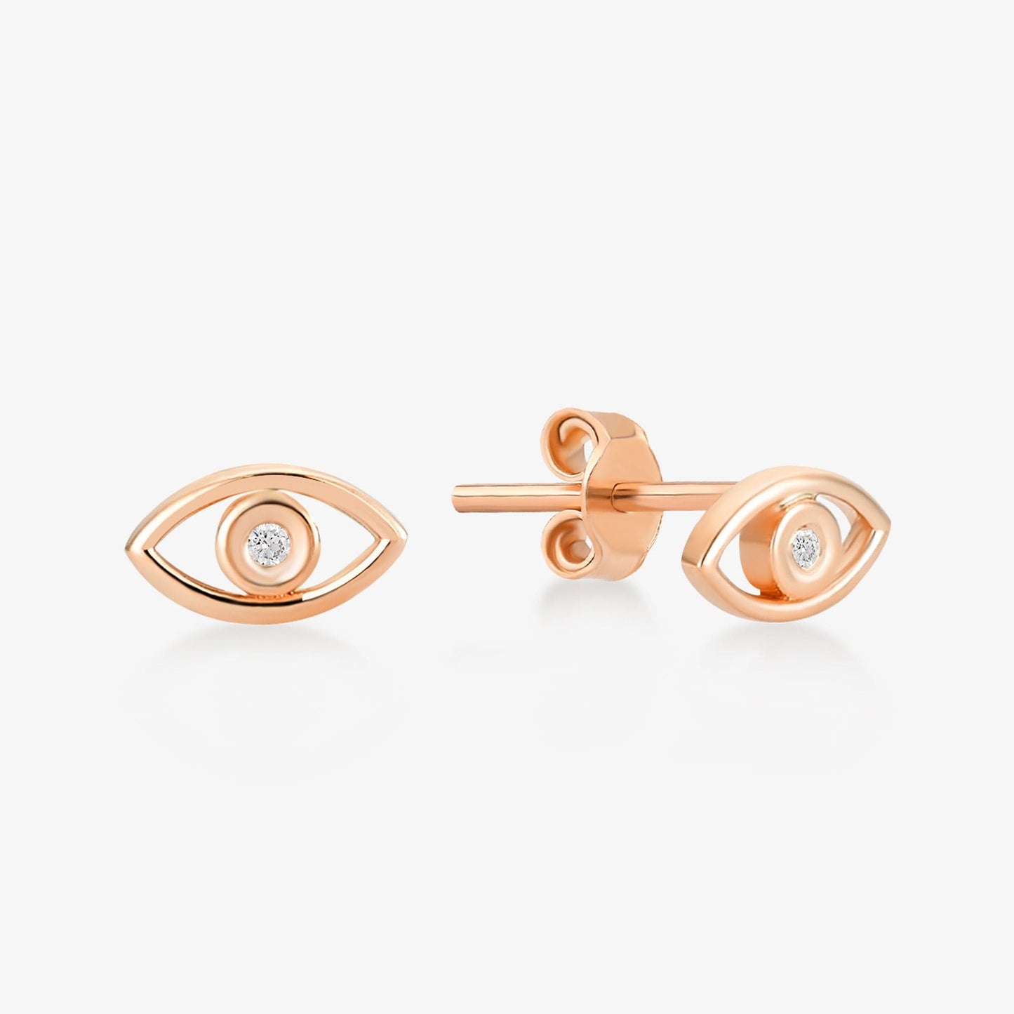 Diamond Evil Eye Stud Earrings in 14K Solid Gold