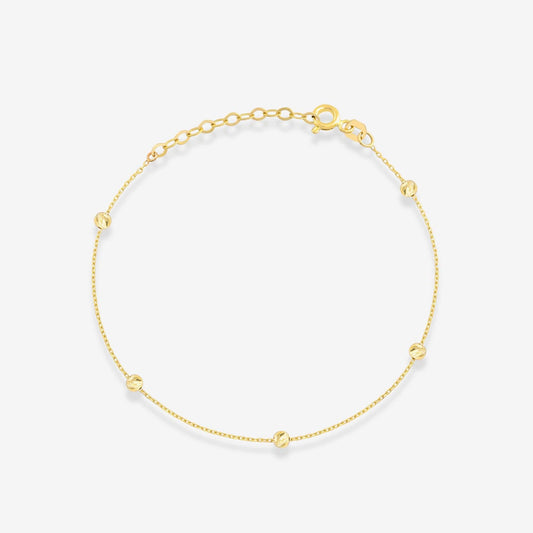 Bead Station Bracelet in 14K Solid Gold, Adjustable