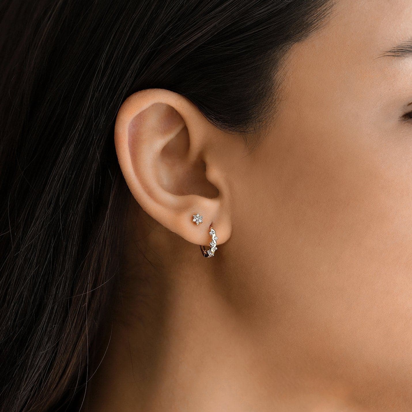 Diamond Flower Stud Earrings