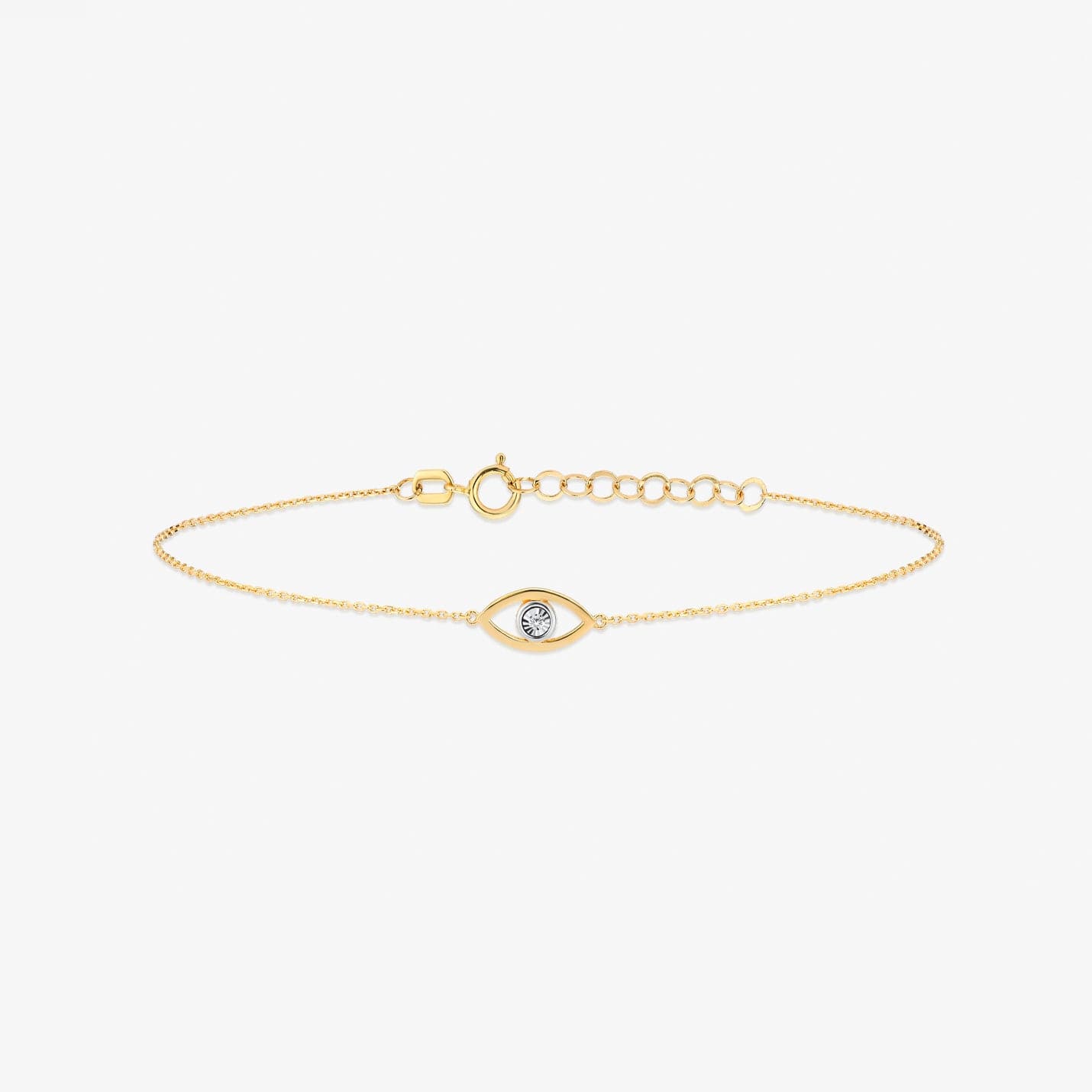 Bracelet Evil Eye en Diamant avec Contours en Or 14 carats, Réglable