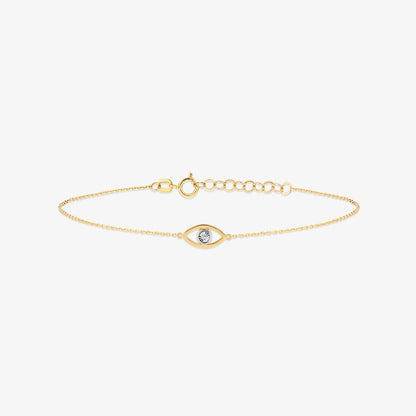 Bracelet Evil Eye en Diamant avec Contours en Or 14 carats, Réglable