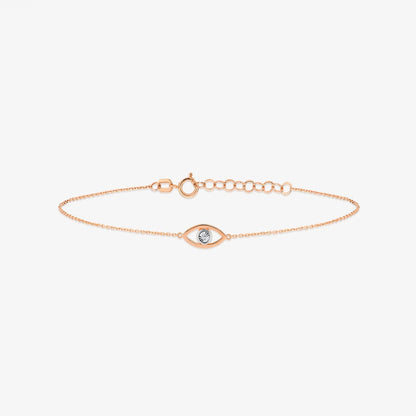 Bracelet Evil Eye en Diamant avec Contours en Or 14 carats, Réglable