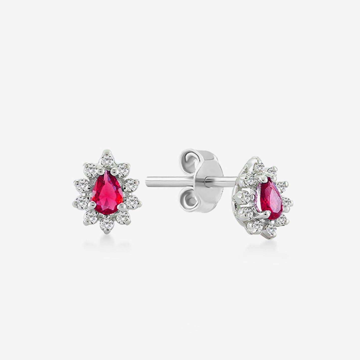 Diamond Ruby Stud Earrings in 14K Solid Gold