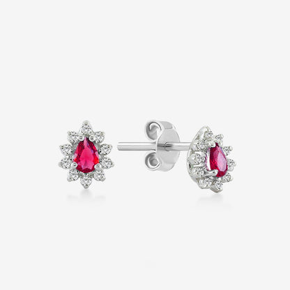 Boucles d'oreilles en diamant et rubis en or massif 14 carats