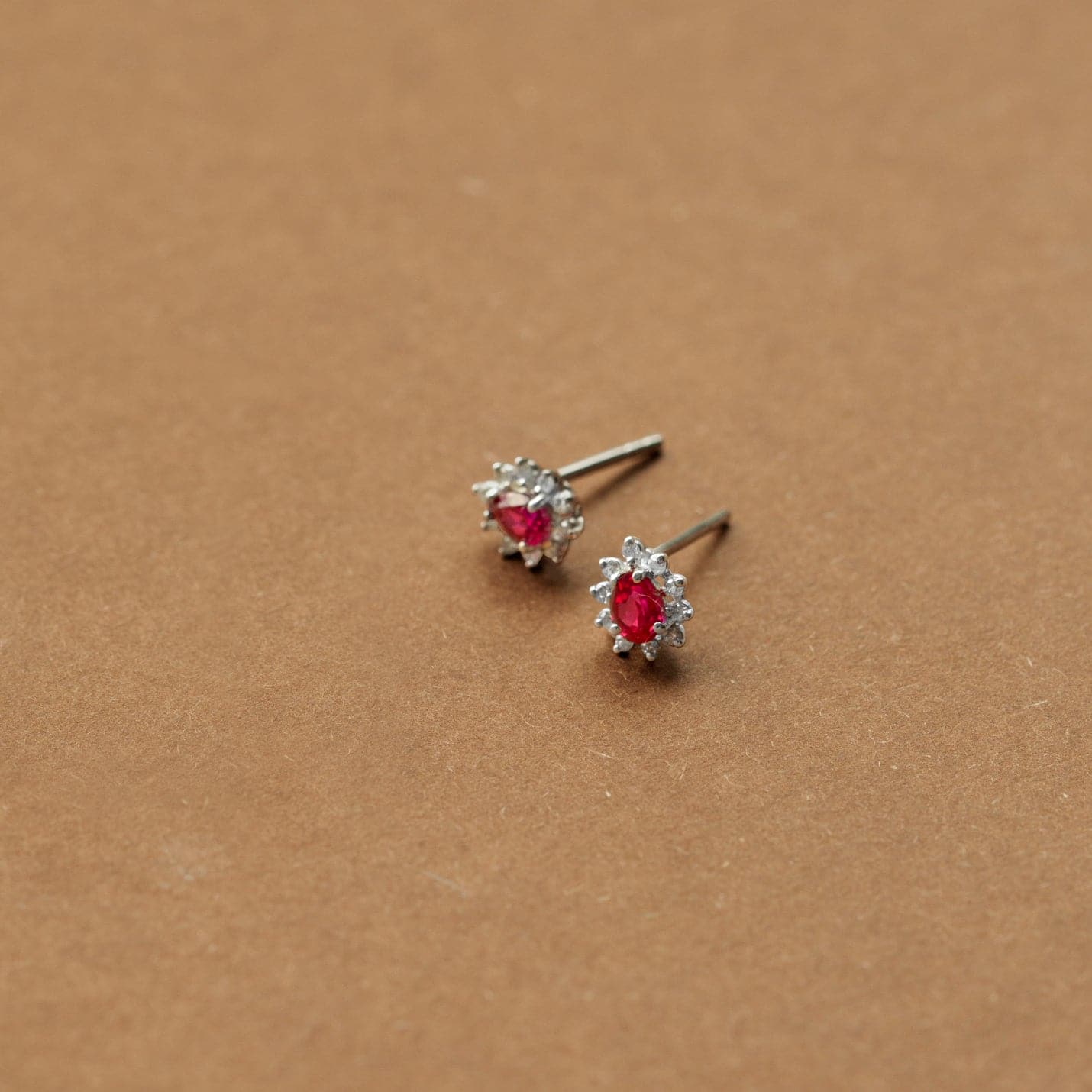 Diamond Ruby Stud Earrings in 14K Solid Gold