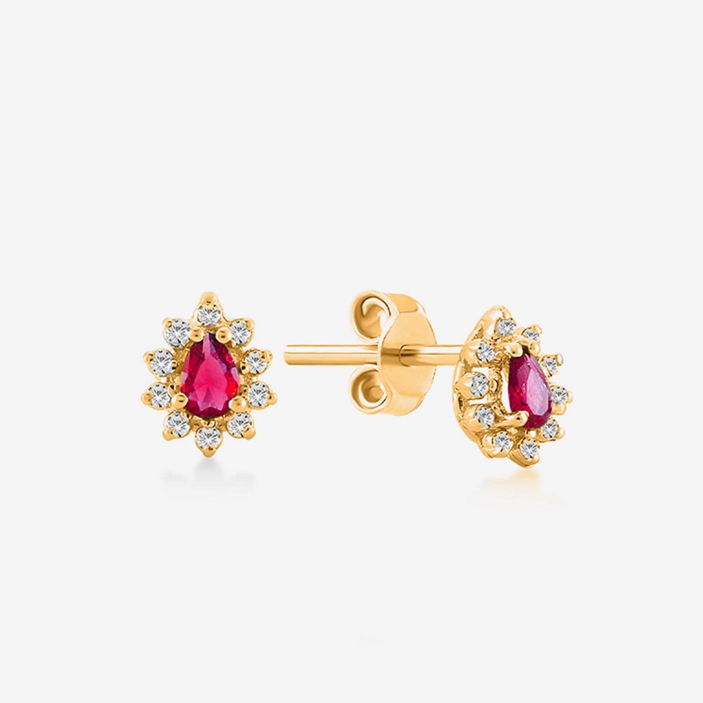 Diamond Ruby Stud Earrings in 14K Solid Gold