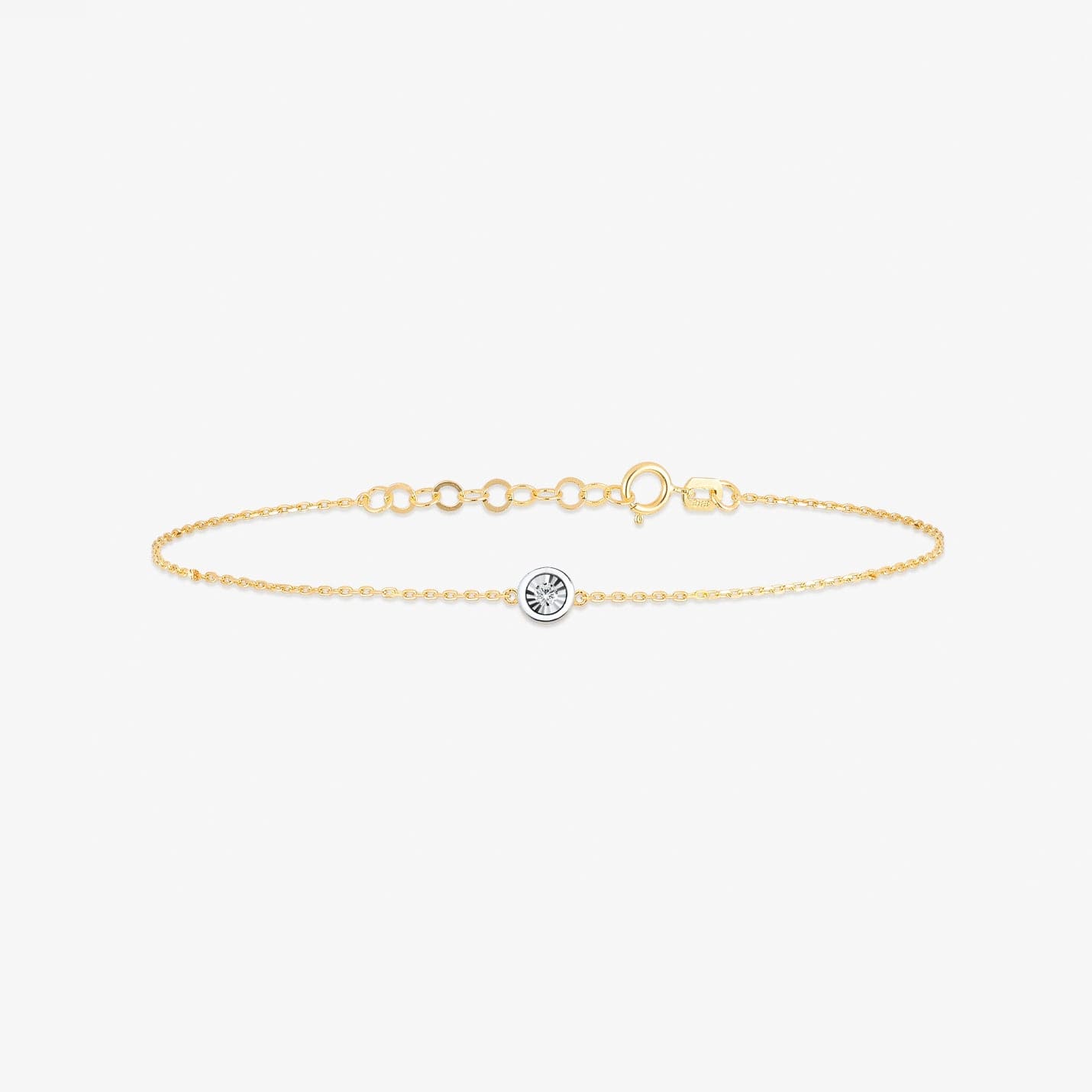 Bezel-Set Diamond Solitaire Bracelet in 14K Solid Gold, Adjustable