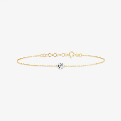 Bezel-Set Diamond Solitaire Bracelet in 14K Solid Gold, Adjustable