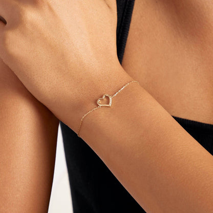 Diamond Small Heart Bracelet in 14K Solid Gold