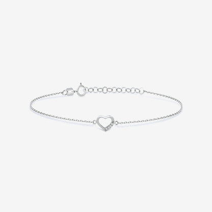 Bracelet petit cœur en diamant en or massif 14 carats