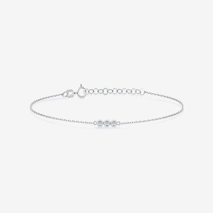 Diamond Three Stone Bracelet in 14K Solid Gold, Adjustable