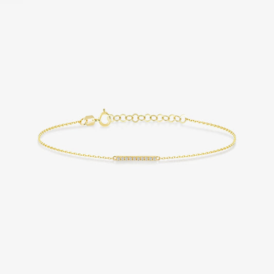 Pave Diamond Bar Bracelet in 14K Solid Gold