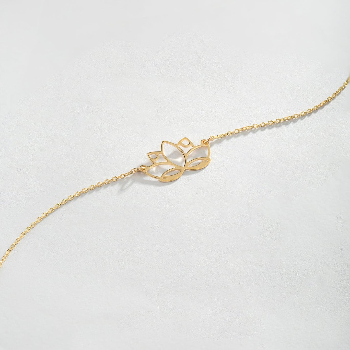 Lotus Flower Bracelet in 14K Solid Gold, Adjustable