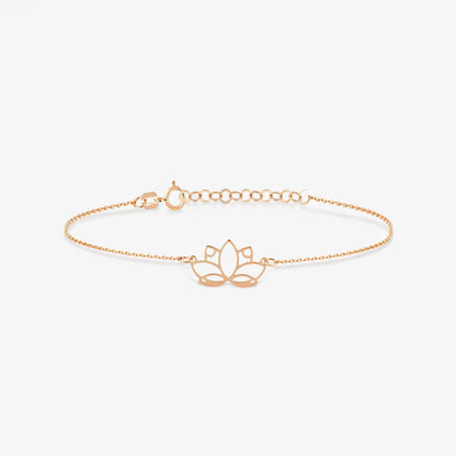 Bracelet fleur de lotus en or 14 carats, réglable