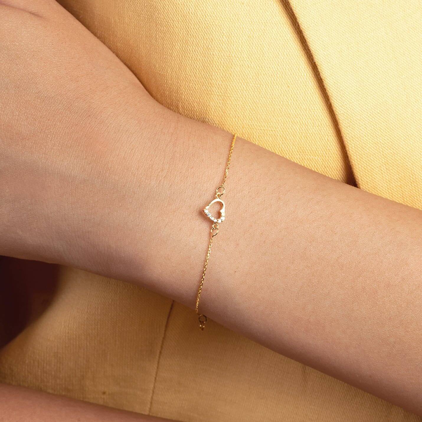 Mini Heart Bracelet in 14K Solid Gold