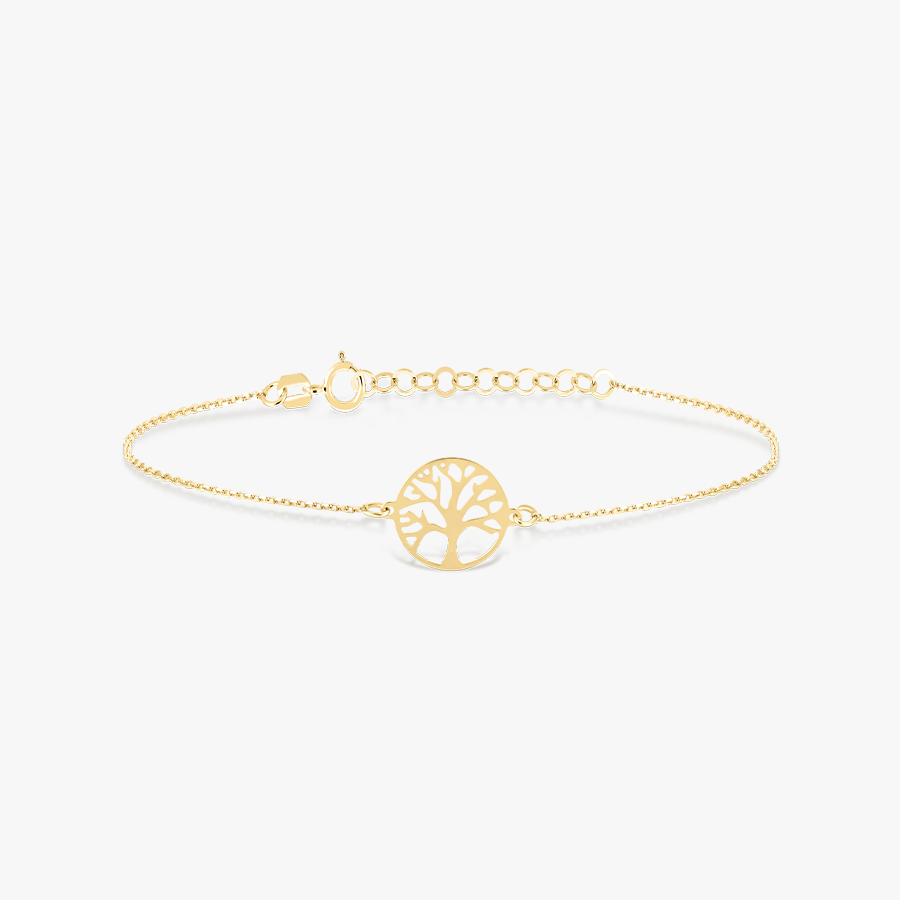 Tree of Life Bracelet in 14K Solid Gold, Adjustable