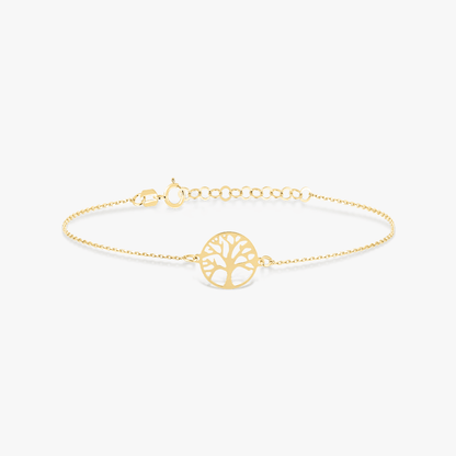 Tree of Life Bracelet in 14K Solid Gold, Adjustable