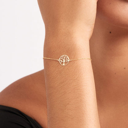 Tree of Life Bracelet in 14K Solid Gold, Adjustable