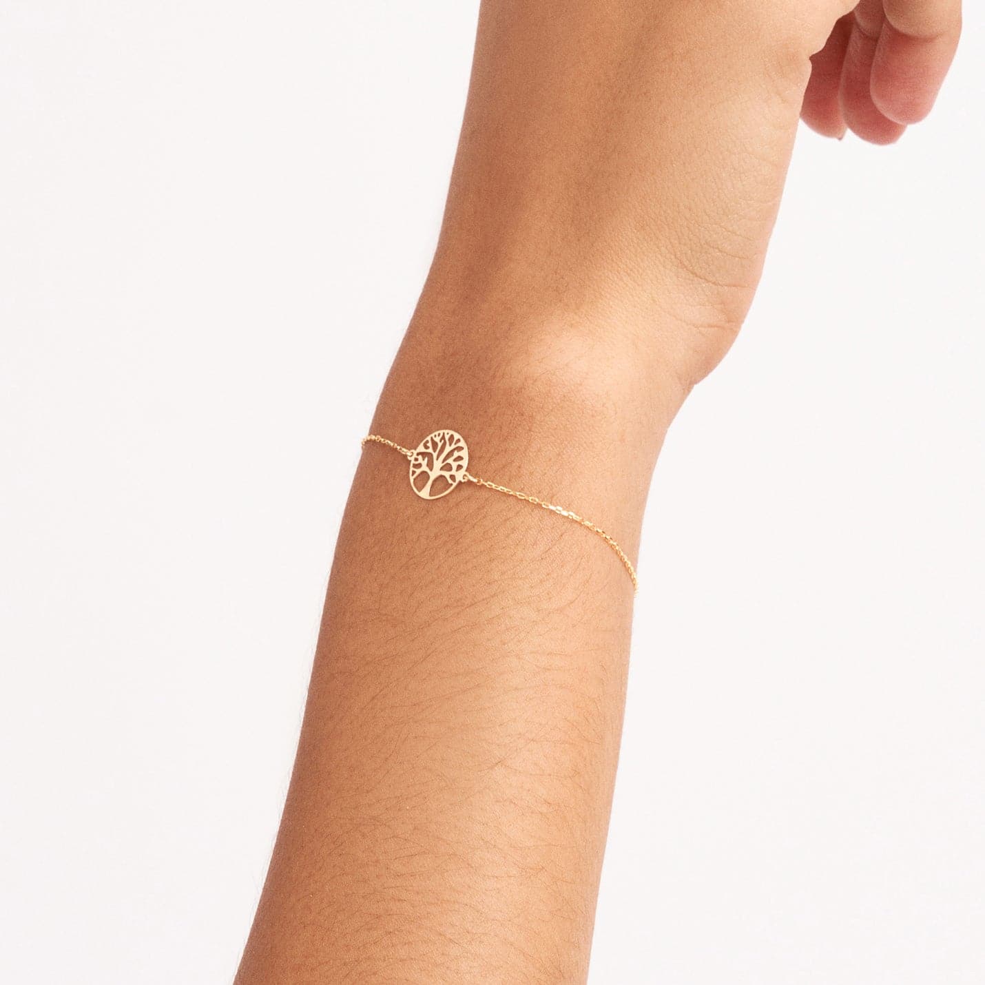 Tree of Life Bracelet in 14K Solid Gold, Adjustable