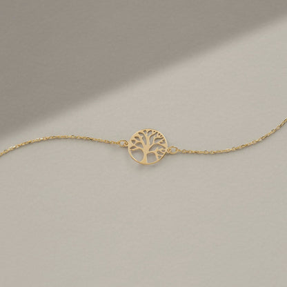 Tree of Life Bracelet in 14K Solid Gold, Adjustable