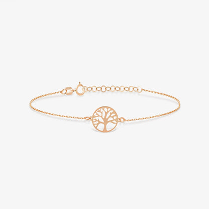 Tree of Life Bracelet in 14K Solid Gold, Adjustable