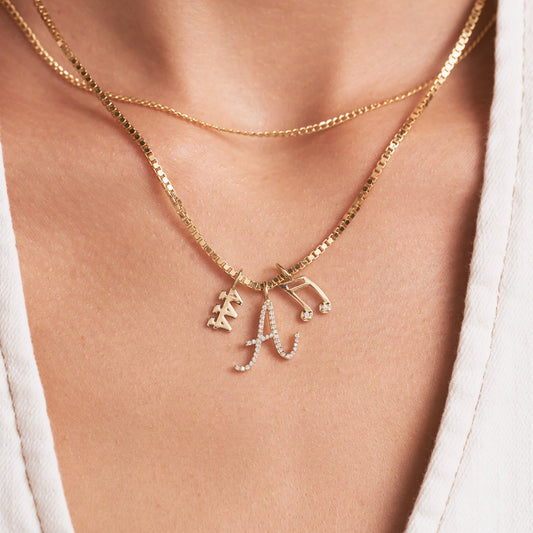 Diamond Script Big Letter Charm