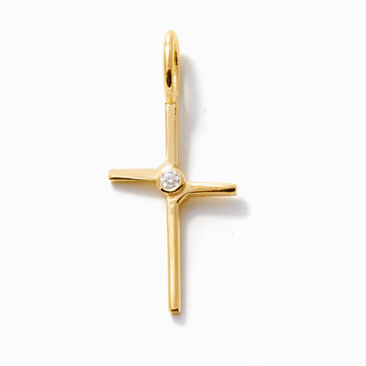 Side Cross with Diamond Accent Charm