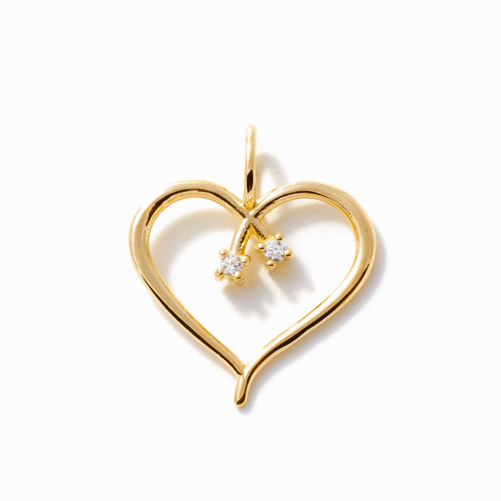 Open Heart Necklace with Two Diamonds