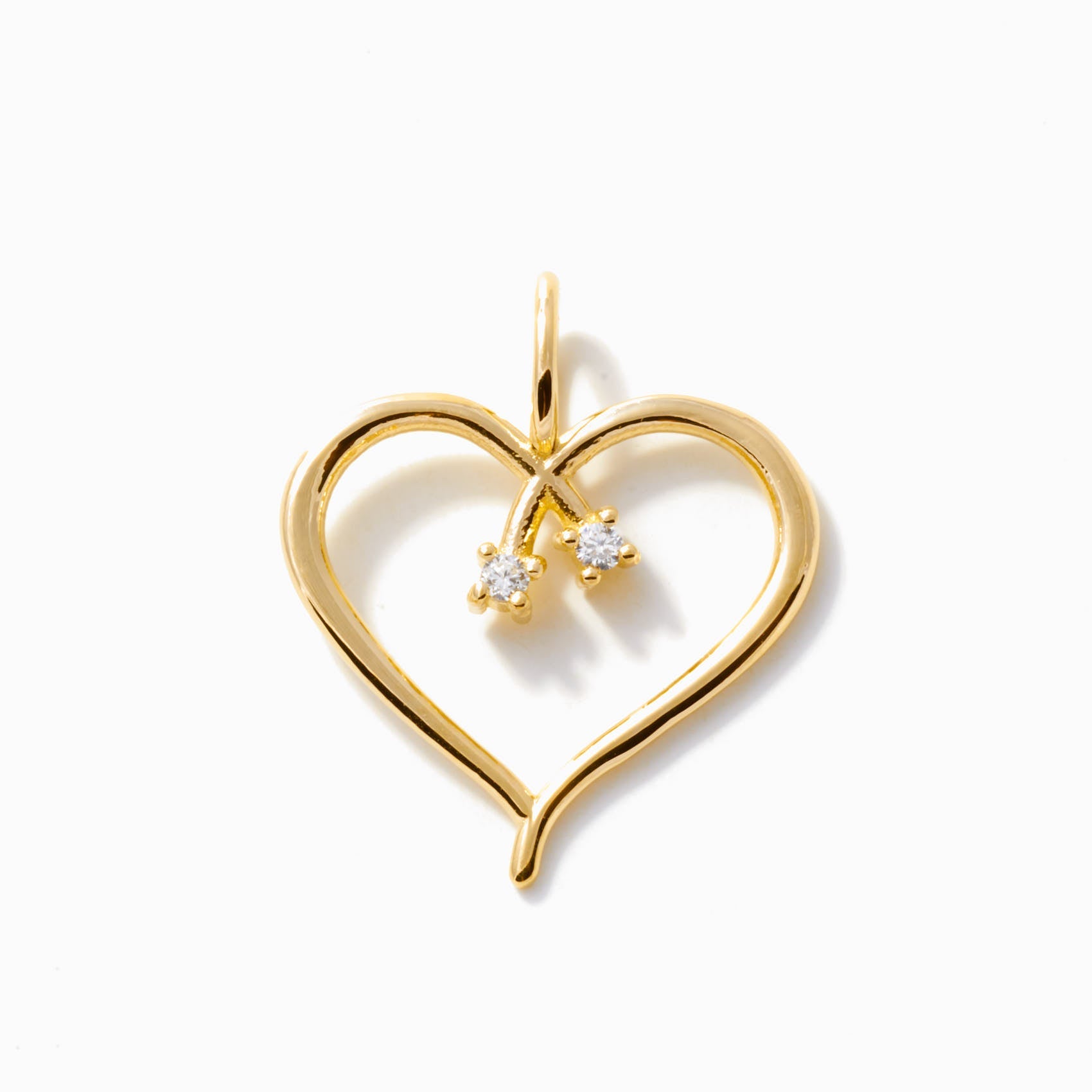 Open Heart Necklace with Two Diamonds