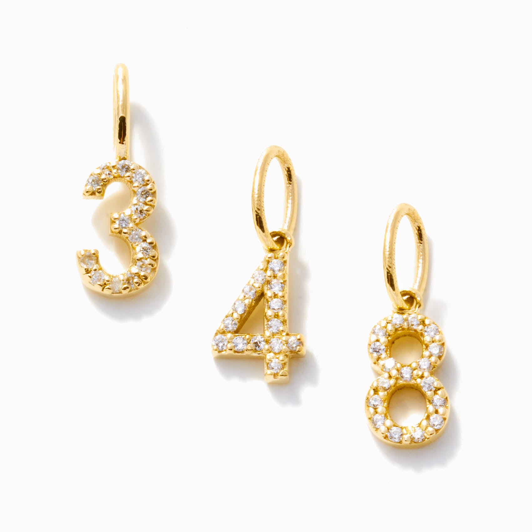 Diamond Number Charm Pendant - 14k Solid Gold - Gelin Angel Number