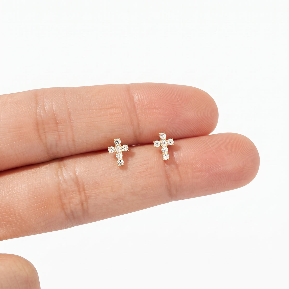 Diamond Mini Cross Stud Earrings