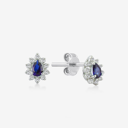 Diamond Sapphire Earrings in 14K Solid Gold