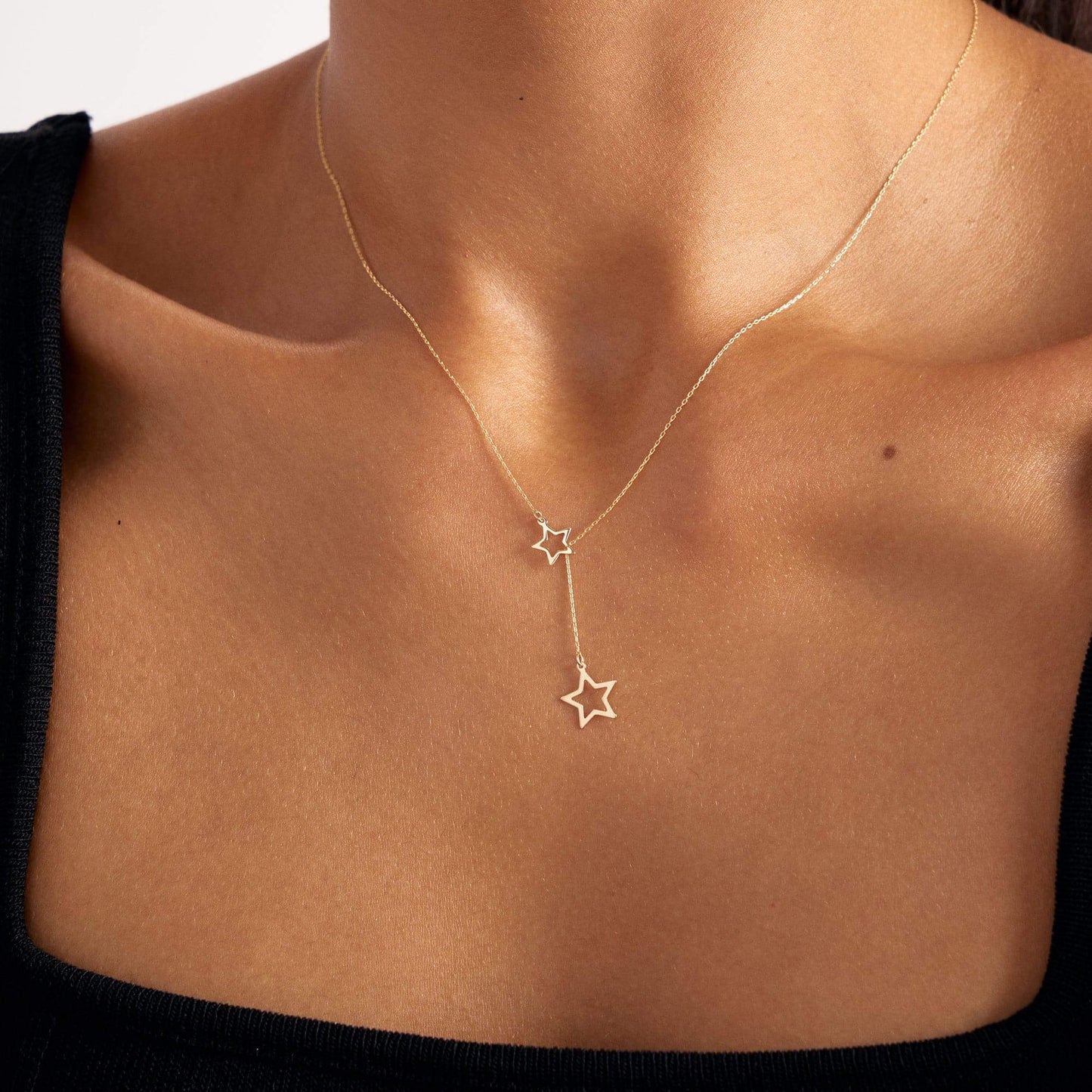 Stars Y-Necklace in 14K Solid Gold