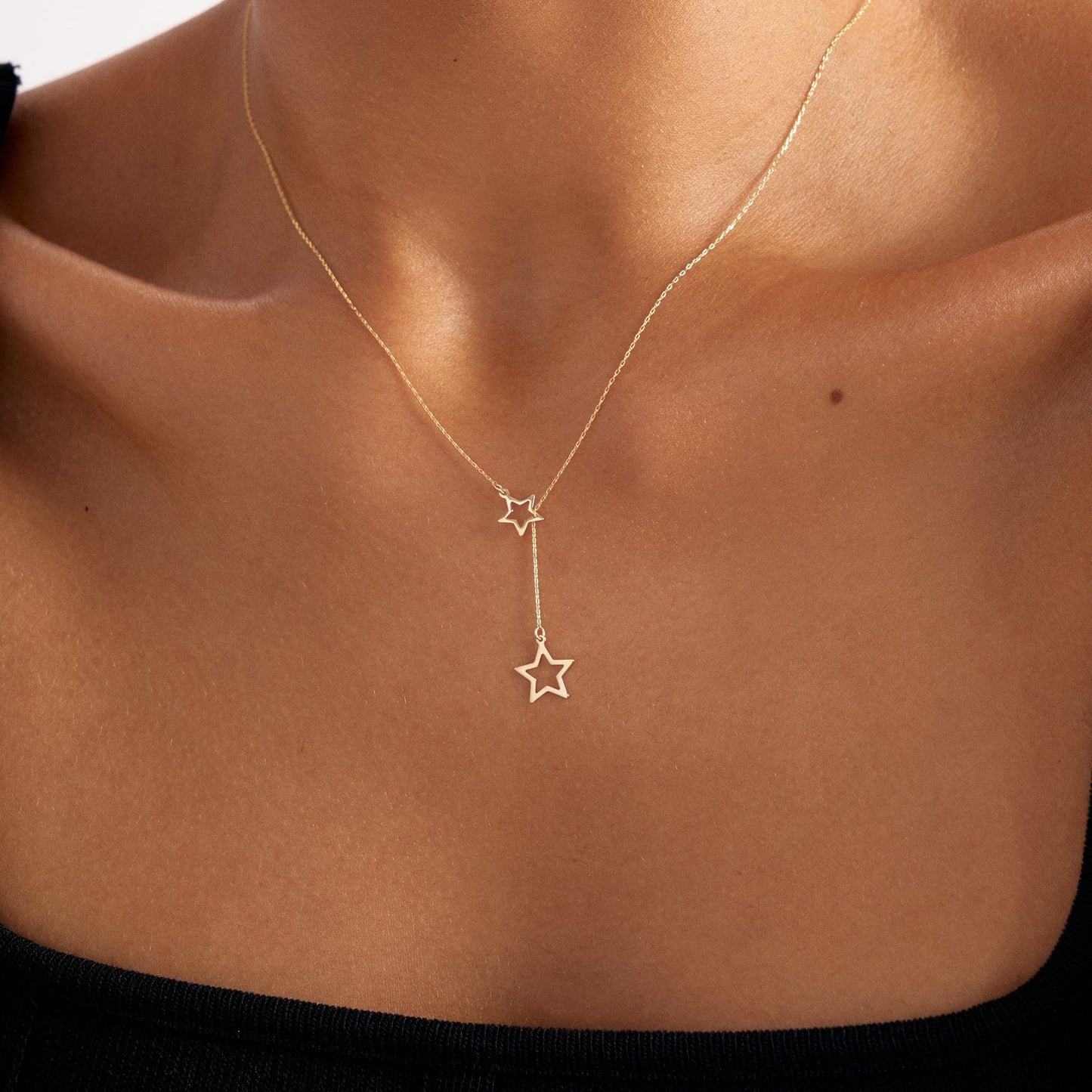 Stars Y-Necklace in 14K Solid Gold