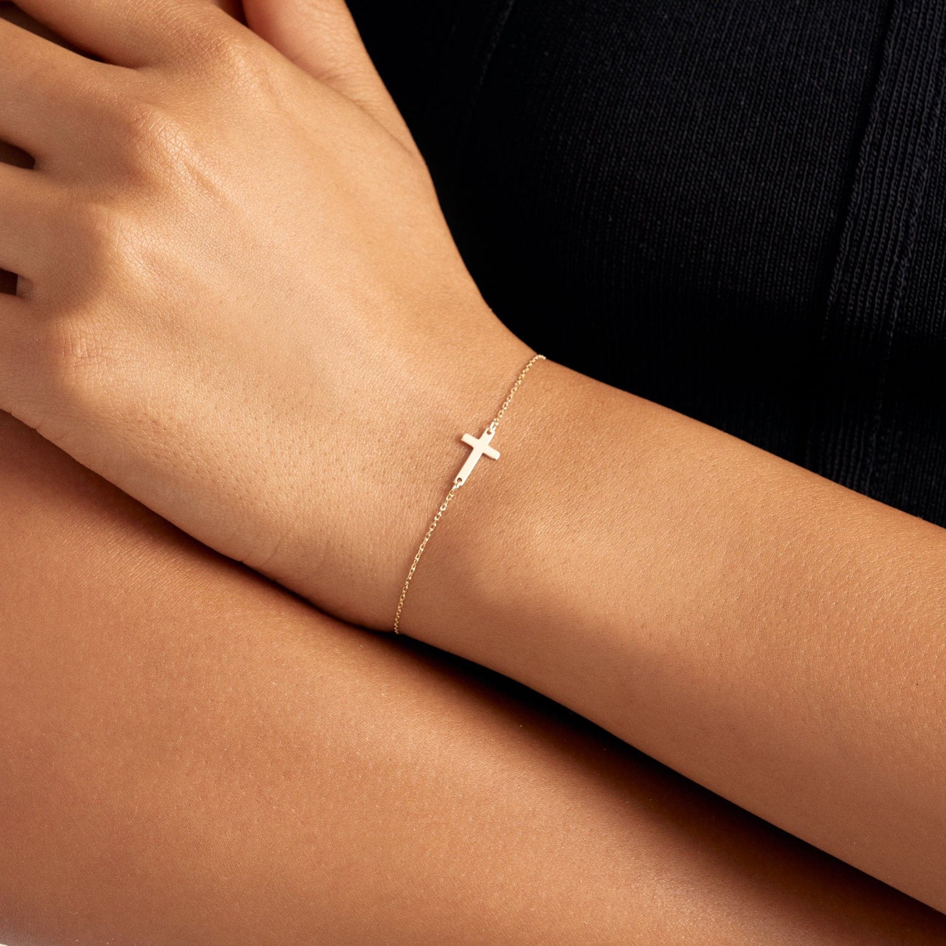 14k Solid Gold Cross Bracelet Religious Bracelets for Women in