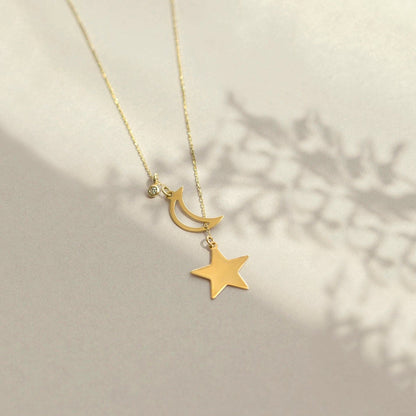 Diamond Moon-Star Y-Necklace